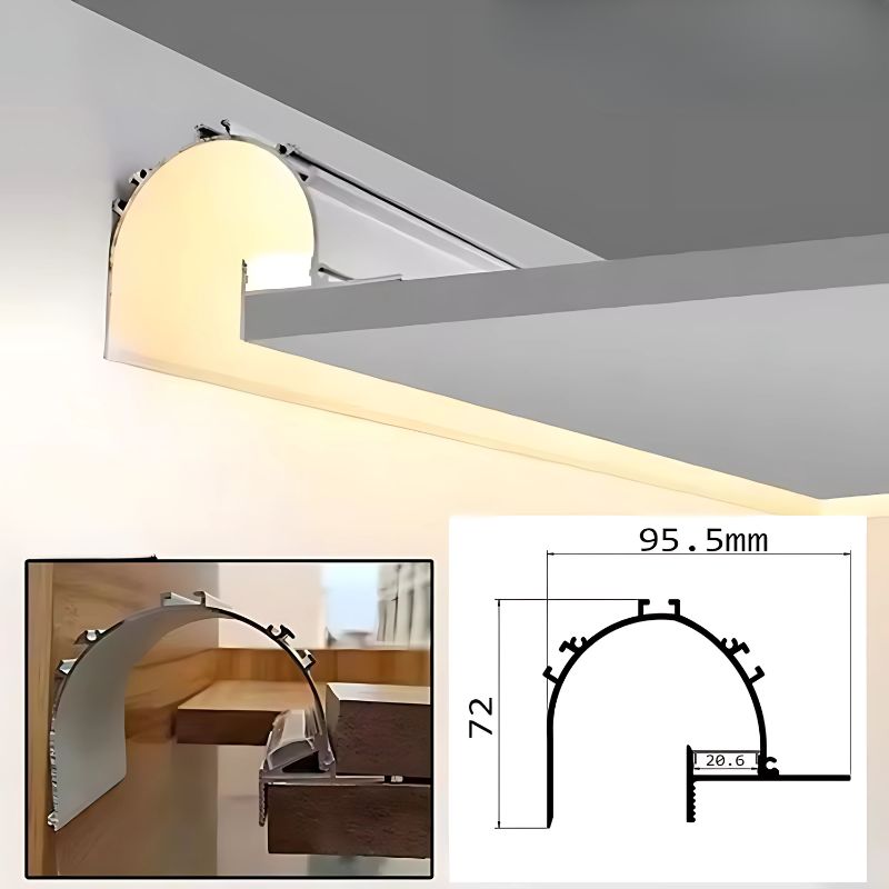 Thanh nhôm định hình uốn cong cho đèn LED âm trần kèm bản vẽ kích thước lắp đặt